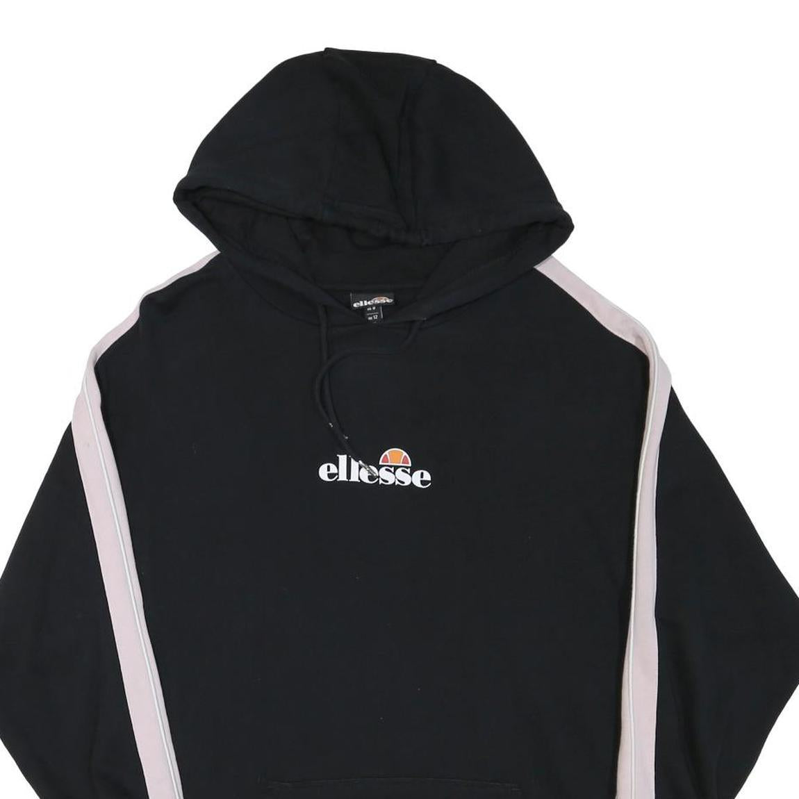 ELLESSE Womens Black & Pink Hoodie UK 12 Cotton Blend Pullover Casual Sweatshirt