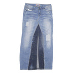 WAM Womens Blue Denim Paint Splatter Midi Skirt XL Distressed Casual