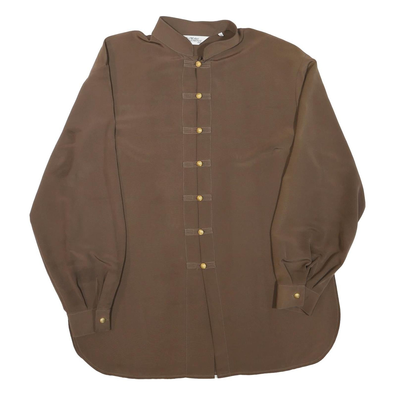 MARIE CLEMENCE Womens Brown Long Sleeve Button Neck Top XL Elegant Polyester