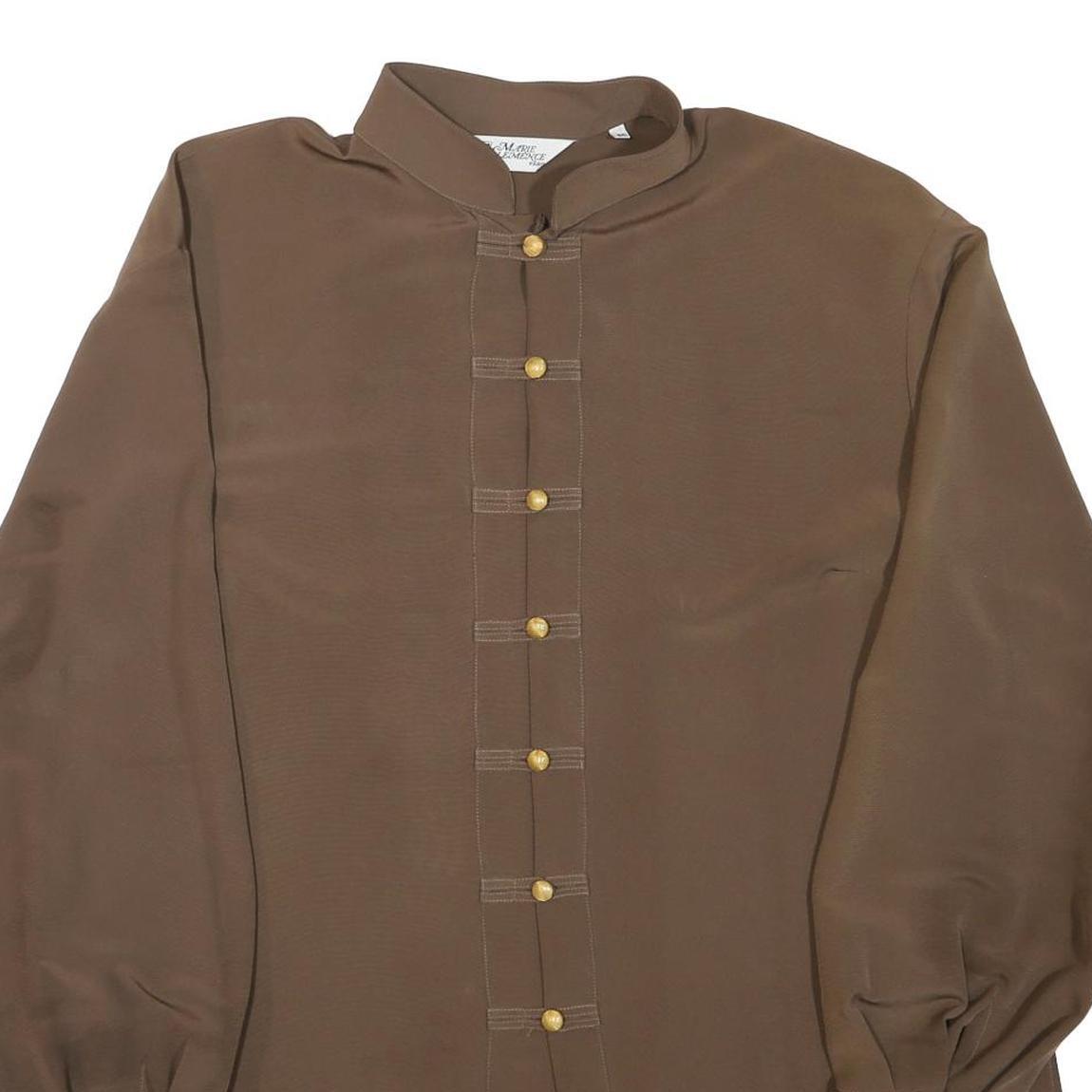 MARIE CLEMENCE Womens Brown Long Sleeve Button Neck Top XL Elegant Polyester