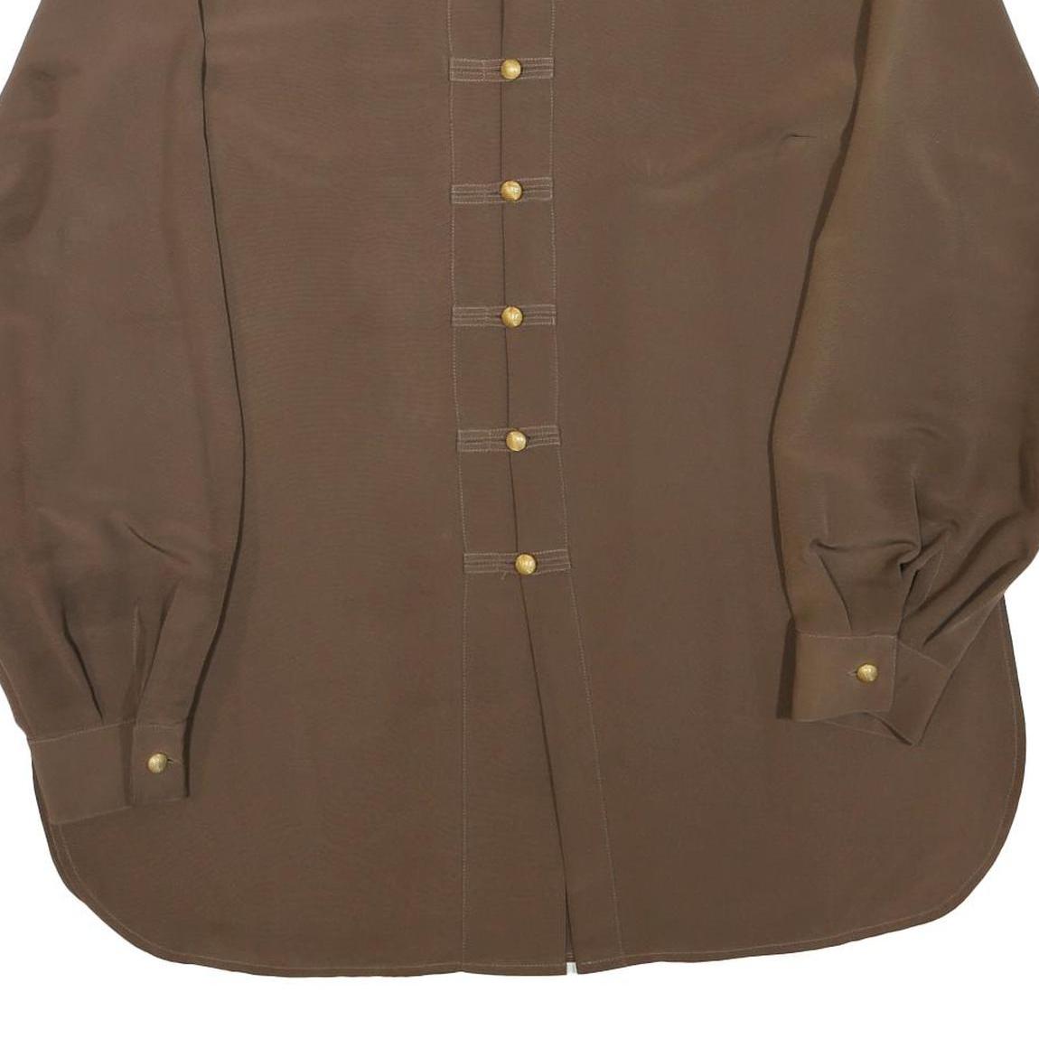 MARIE CLEMENCE Womens Brown Long Sleeve Button Neck Top XL Elegant Polyester