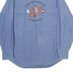 BEST IN TOWN Mens Blue Denim Cotton Shirt M Embroidered Cow Graphic