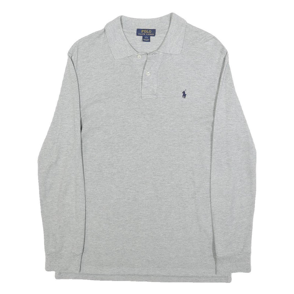 POLO RALPH LAUREN Boys Grey Long Sleeve Plain Cotton Blend Polo Shirt L