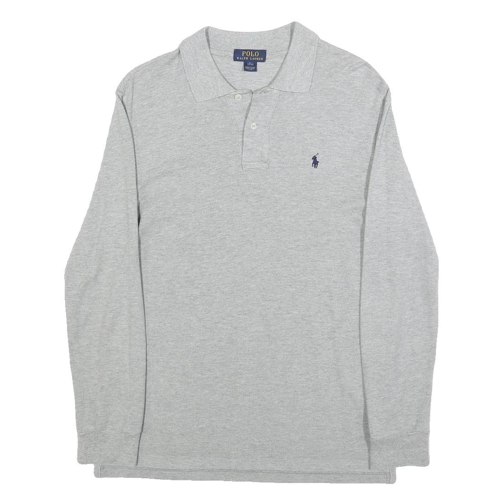 POLO RALPH LAUREN Boys Grey Long Sleeve Plain Cotton Blend Polo Shirt L