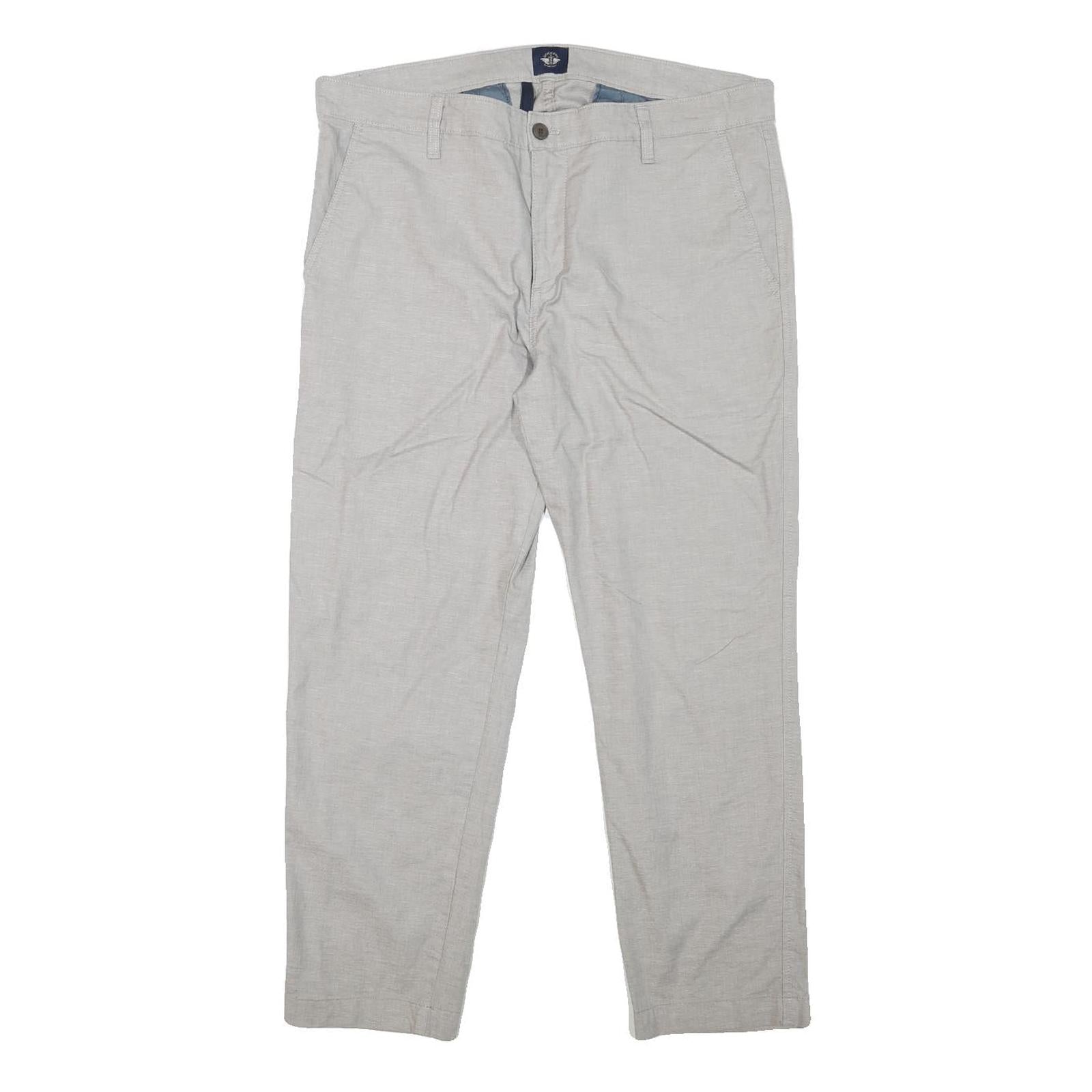 DOCKERS Mens Cotton Blend Beige Regular Fit Straight Trousers W36 L27 Classic