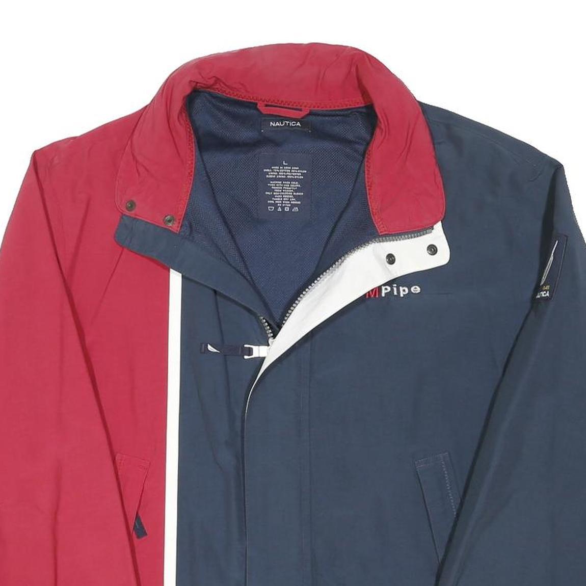 NAUTICA Mens Red & Blue Zip Jacket L Cotton Blend Colourblock Casual