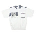 Mens White & Grey Graphic Casual Short Sleeve Polo Shirt L Cotton Summer Top