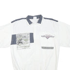 Mens White & Grey Graphic Casual Short Sleeve Polo Shirt L Cotton Summer Top