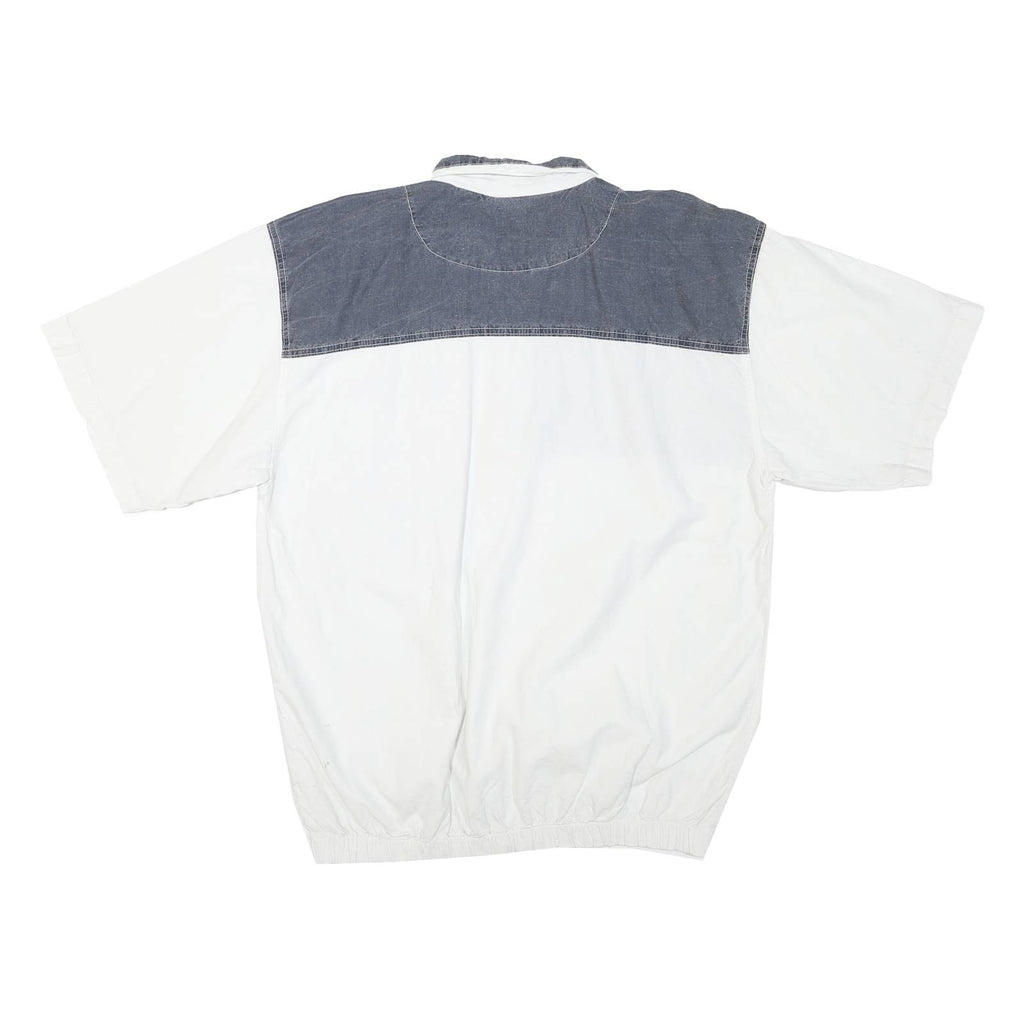 Mens White & Grey Graphic Casual Short Sleeve Polo Shirt L Cotton Summer Top