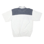 Mens White & Grey Graphic Casual Short Sleeve Polo Shirt L Cotton Summer Top