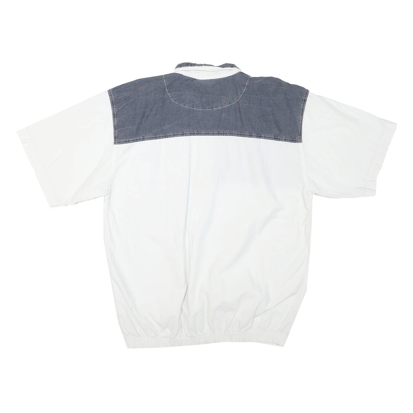 Mens White & Grey Graphic Casual Short Sleeve Polo Shirt L Cotton Summer Top
