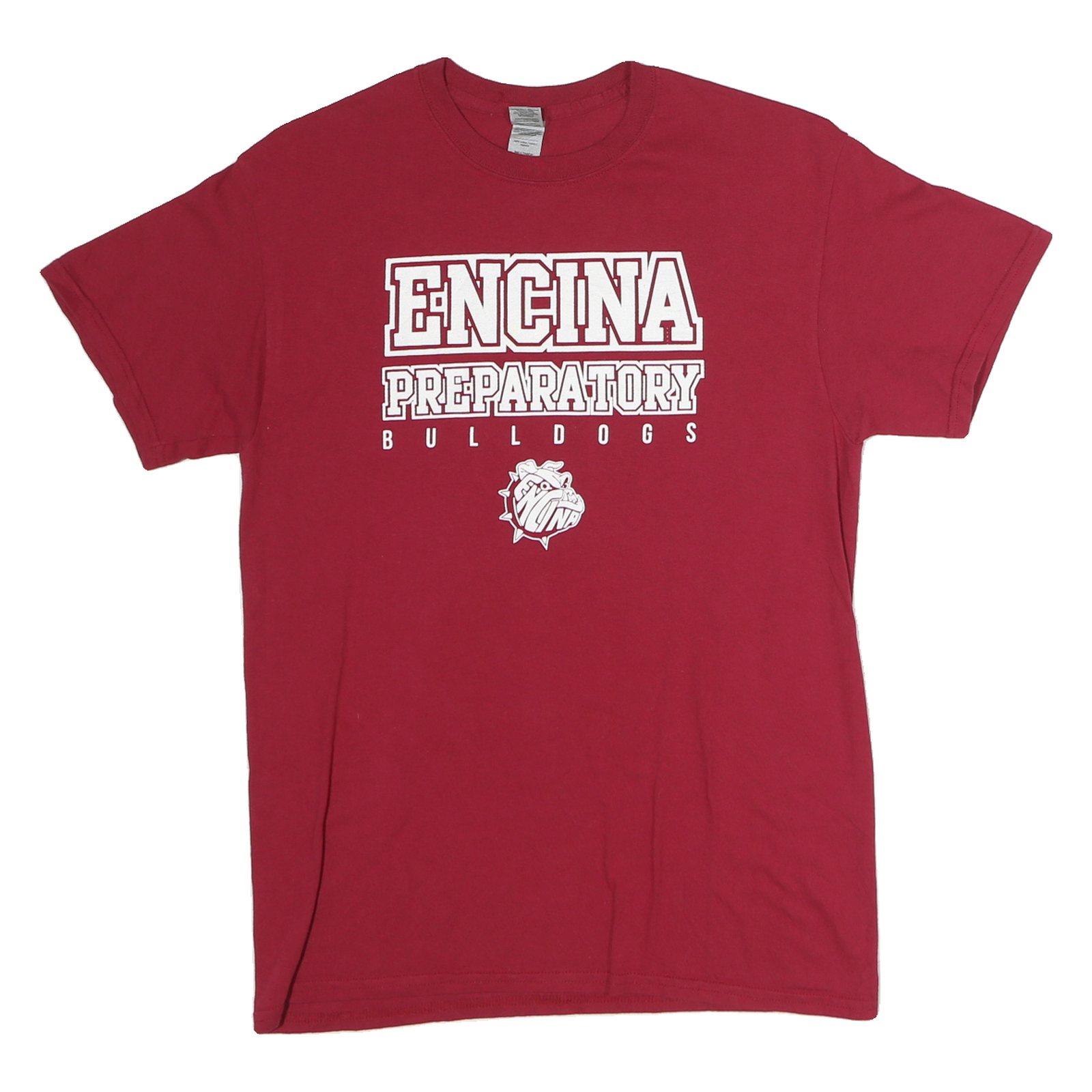 GILDAN Womens Red Encina Preparatory Bulldogs Graphic T-Shirt M Short Sleeve