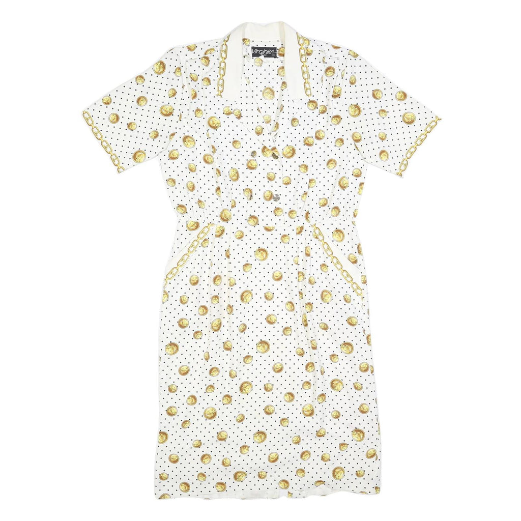 VIRGINE Womens White & Gold Polka Dot Chain Print Day Polyester Blend Dress M