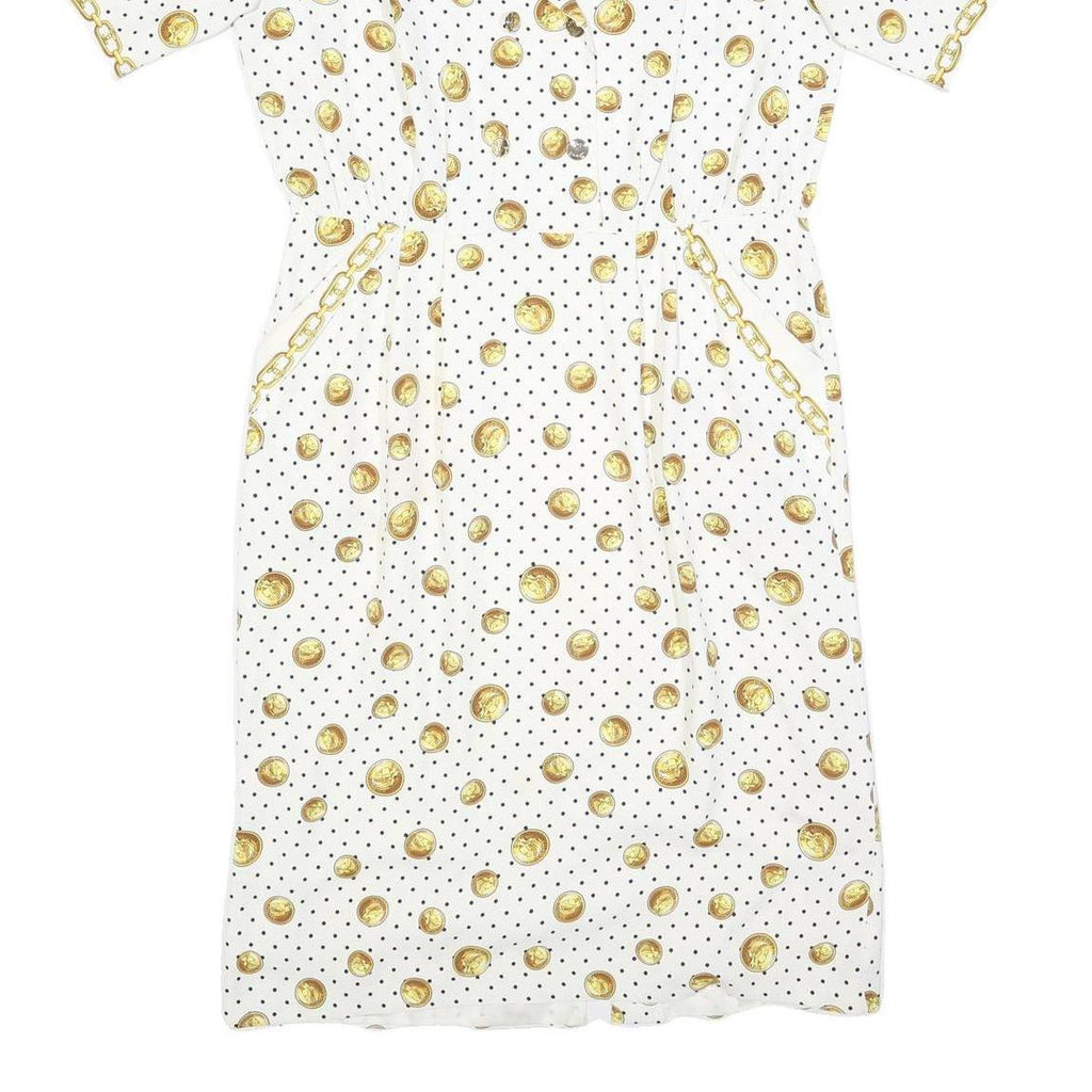 VIRGINE Womens White & Gold Polka Dot Chain Print Day Polyester Blend Dress M