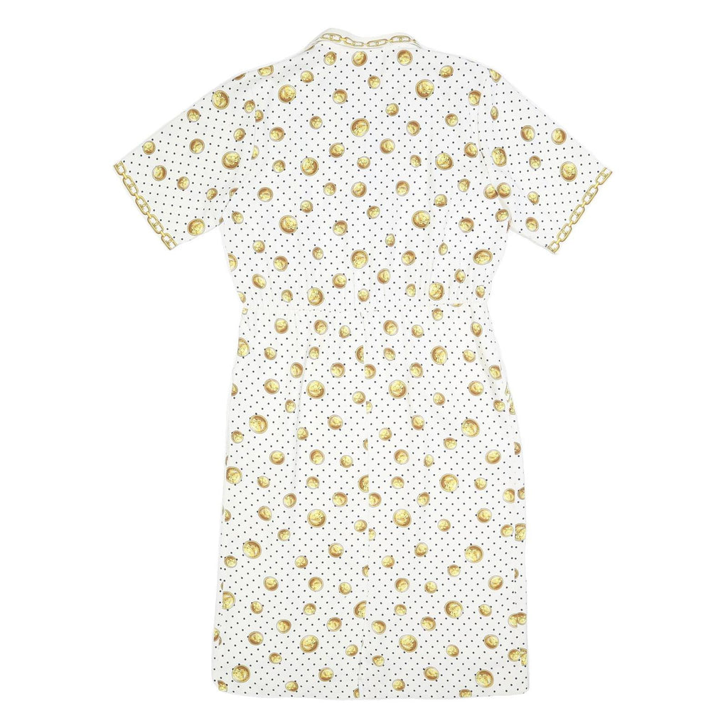 VIRGINE Womens White & Gold Polka Dot Chain Print Day Polyester Blend Dress M