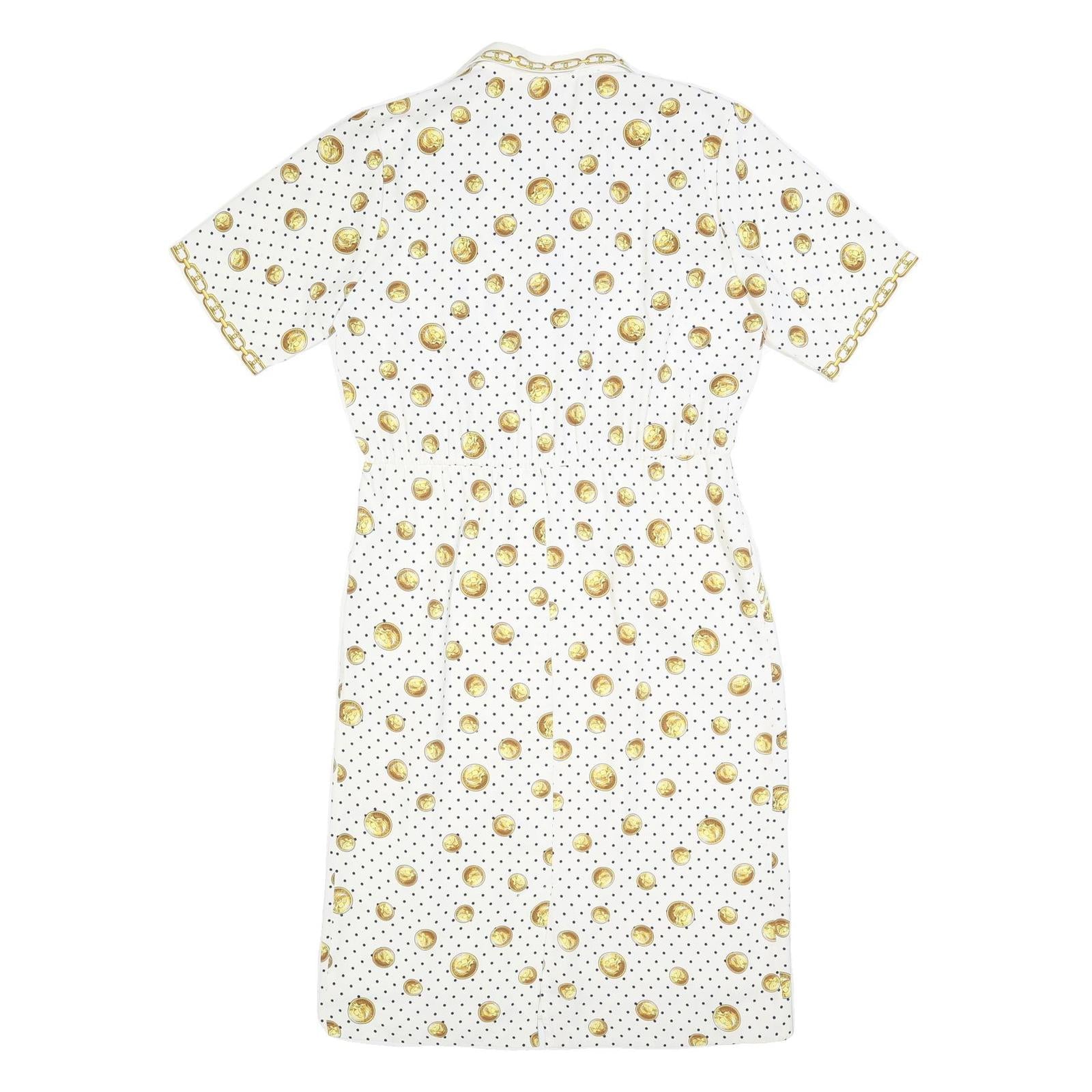 VIRGINE Womens White & Gold Polka Dot Chain Print Day Polyester Blend Dress M