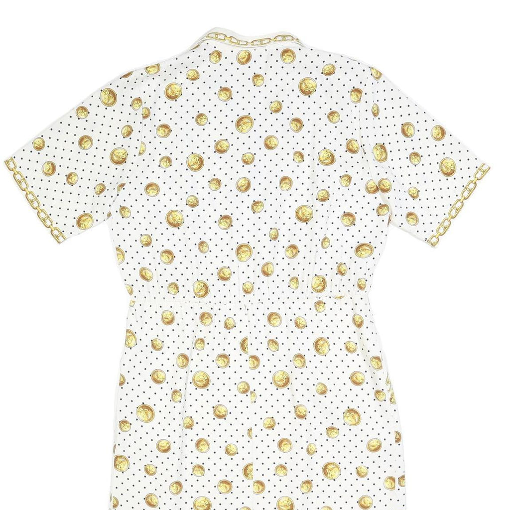 VIRGINE Womens White & Gold Polka Dot Chain Print Day Polyester Blend Dress M