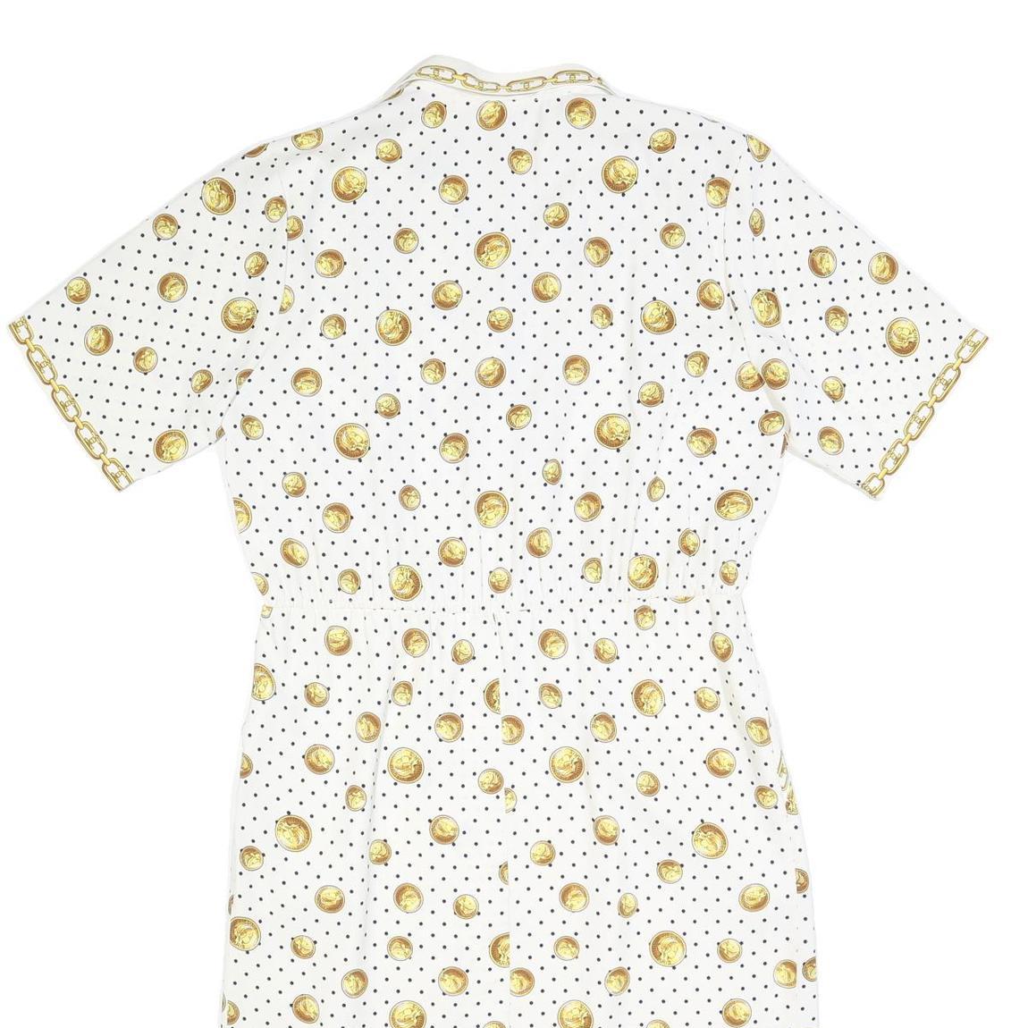 VIRGINE Womens White & Gold Polka Dot Chain Print Day Polyester Blend Dress M
