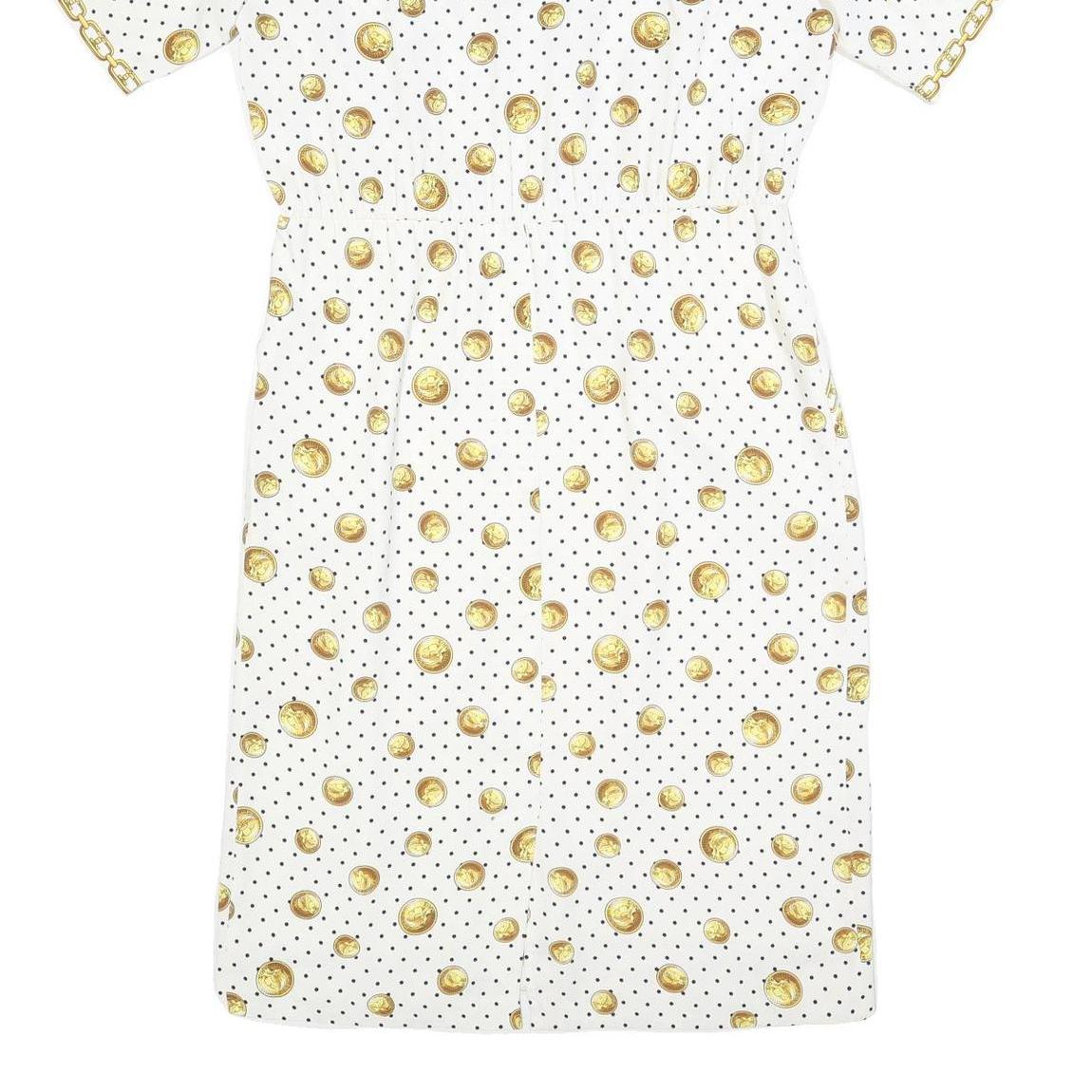 VIRGINE Womens White & Gold Polka Dot Chain Print Day Polyester Blend Dress M