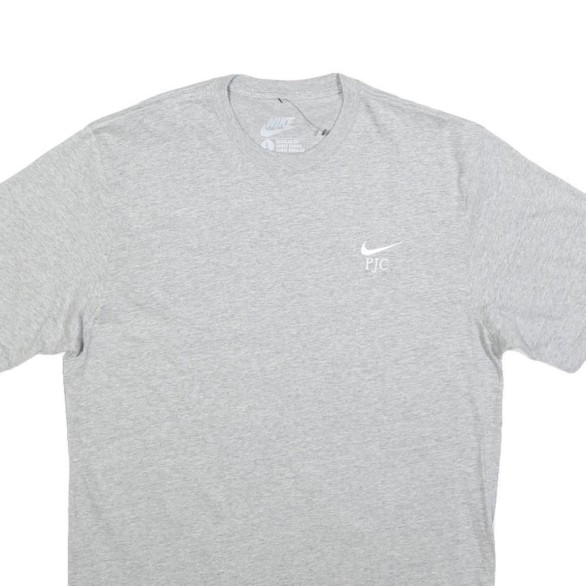 NIKE Mens Grey PJC Logo Crew Neck Short Sleeve T-Shirt L Cotton Blend Casual