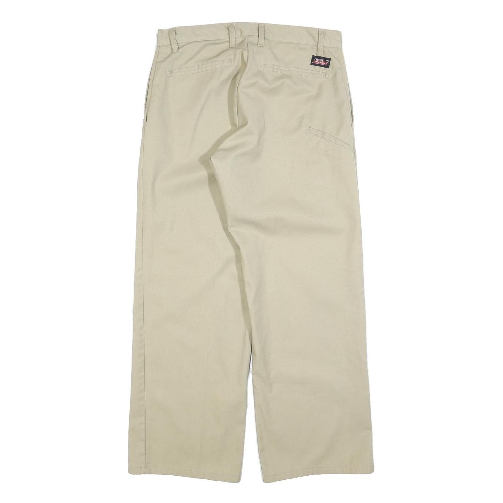 DICKIES Mens Cotton Blend Beige Relaxed Straight Trousers W32 L30 Workwear