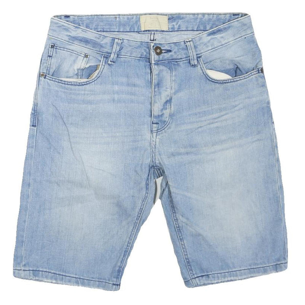 BERSHKA Womens Denim Blue Casual Shorts M W32 Light Wash Cotton Blend