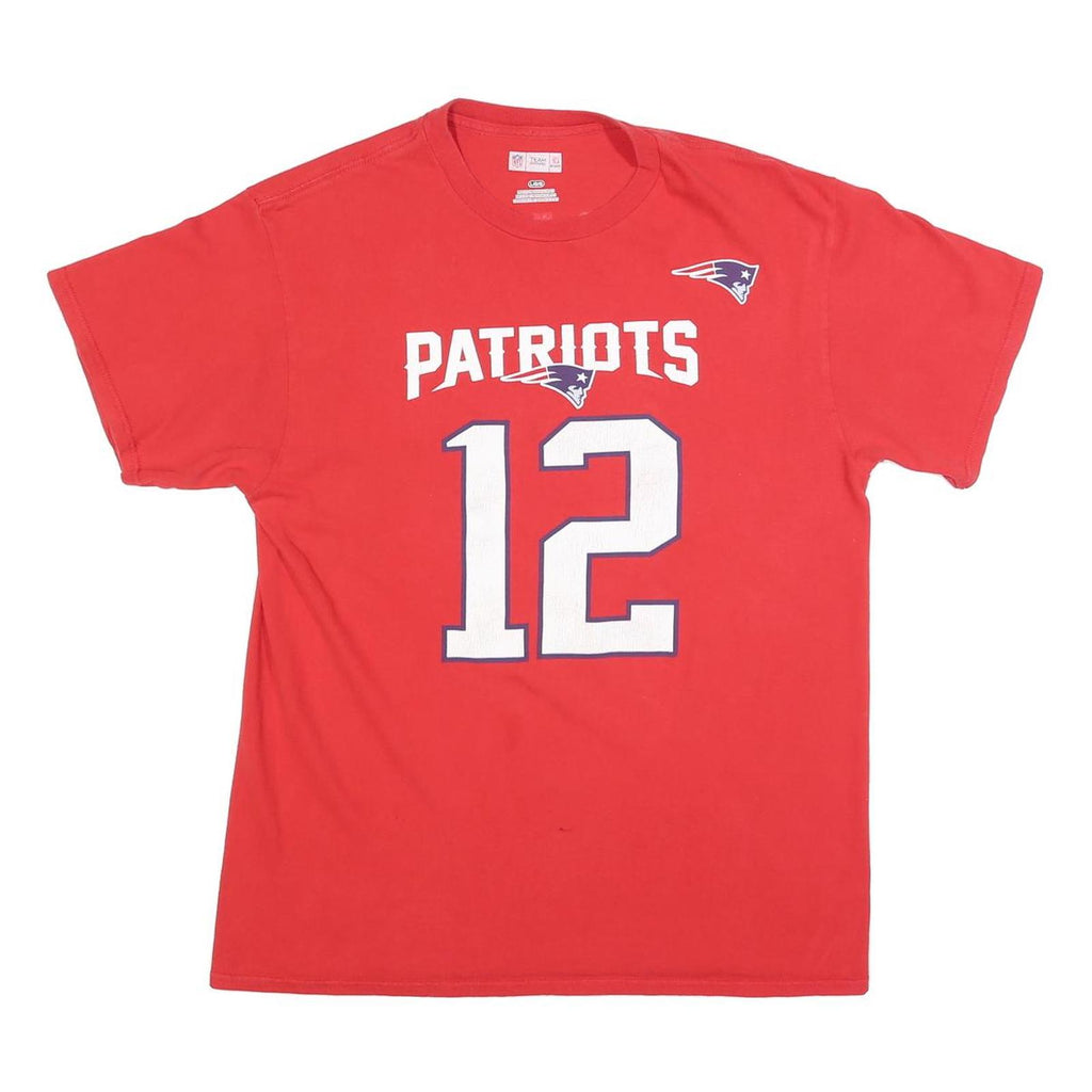 NFL Mens Red Patriots 12 Brady Graphic T-Shirt L Short Sleeve Crew Neck