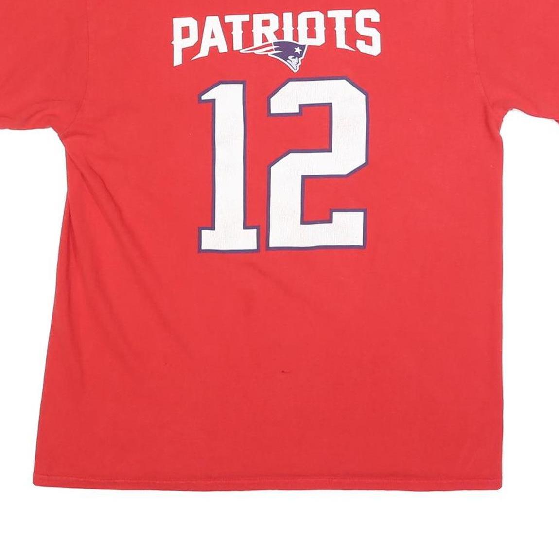NFL Mens Red Patriots 12 Brady Graphic T-Shirt L Short Sleeve Crew Neck