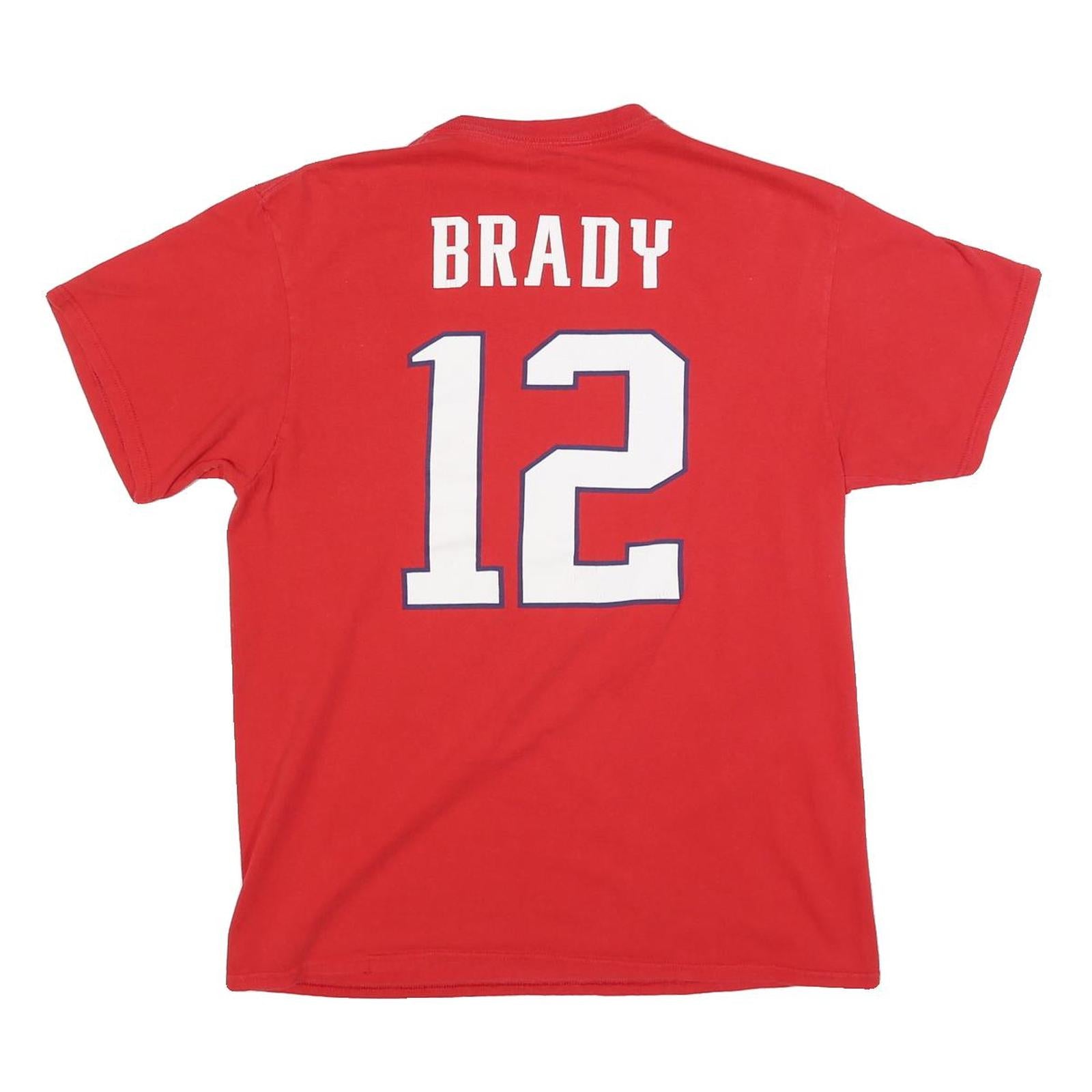 NFL Mens Red Patriots 12 Brady Graphic T-Shirt L Short Sleeve Crew Neck