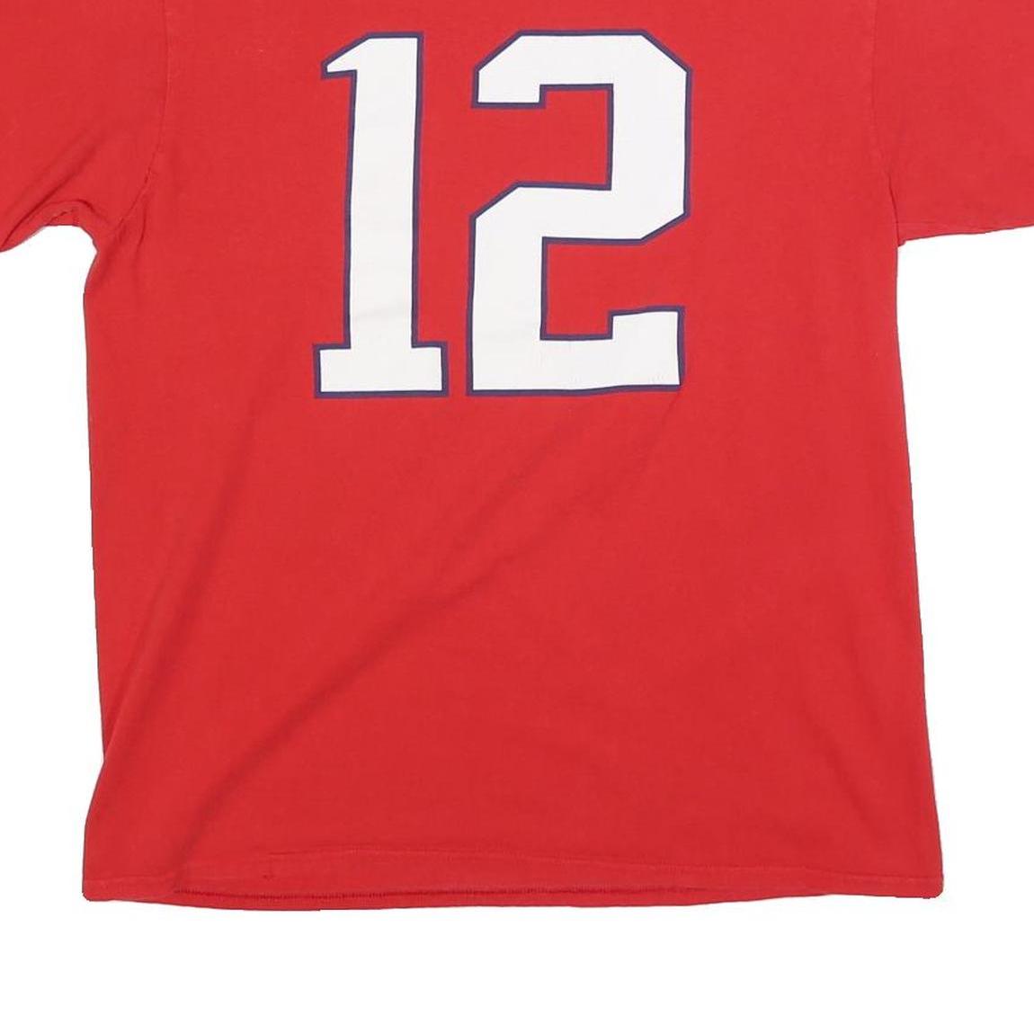 NFL Mens Red Patriots 12 Brady Graphic T-Shirt L Short Sleeve Crew Neck