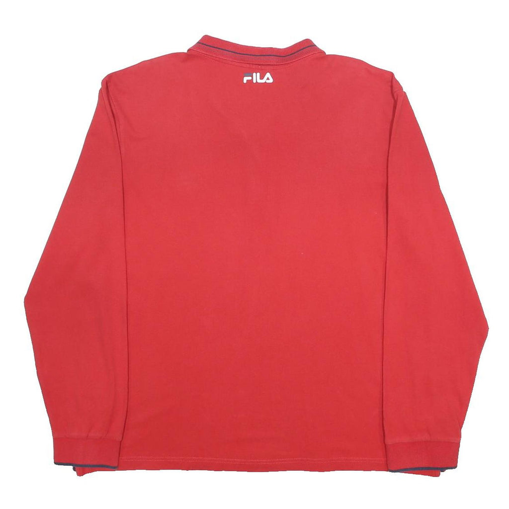 FILA Mens Red Long Sleeve Plain 2XL Cotton Blend Polo Shirt Classic Fit