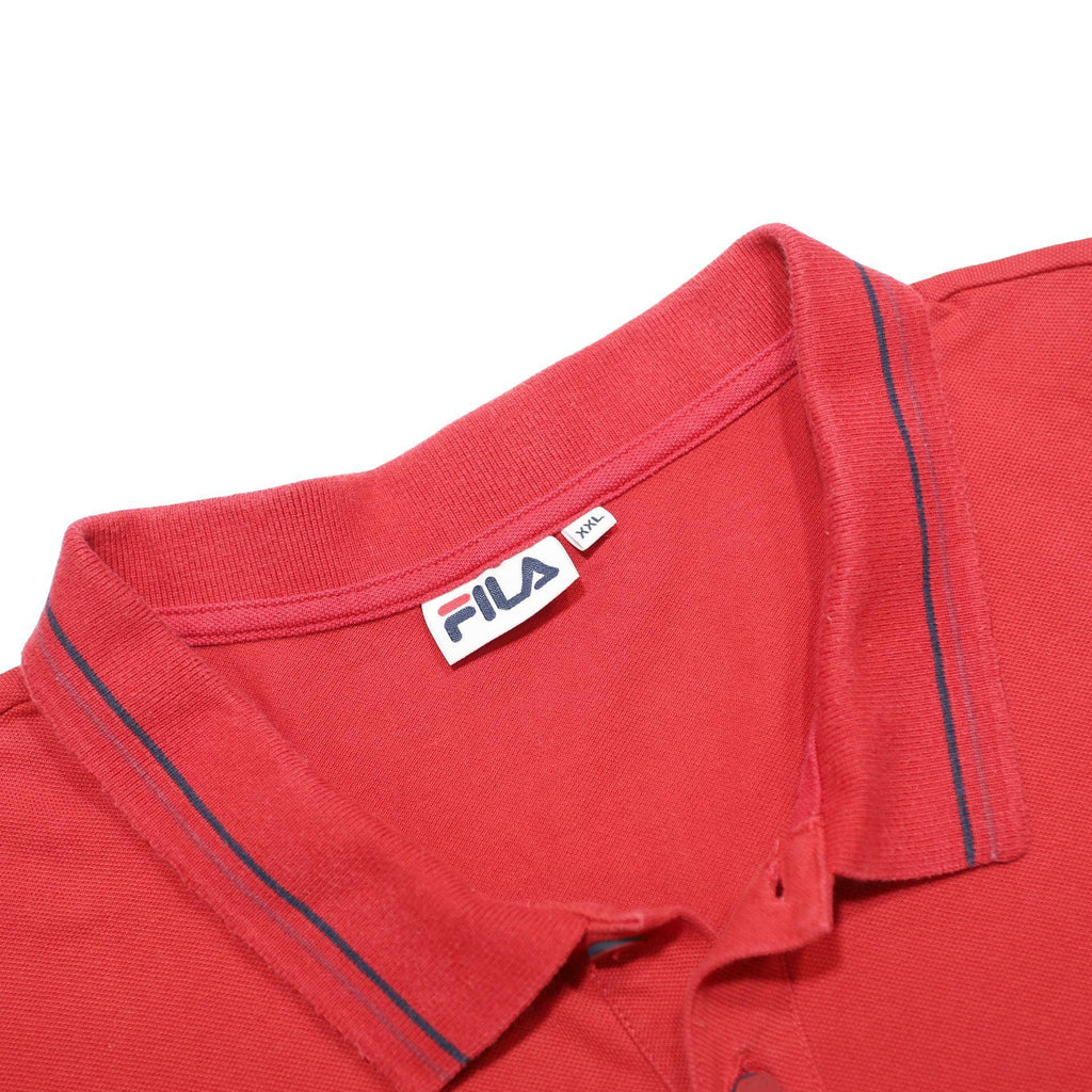 FILA Mens Red Long Sleeve Plain 2XL Cotton Blend Polo Shirt Classic Fit
