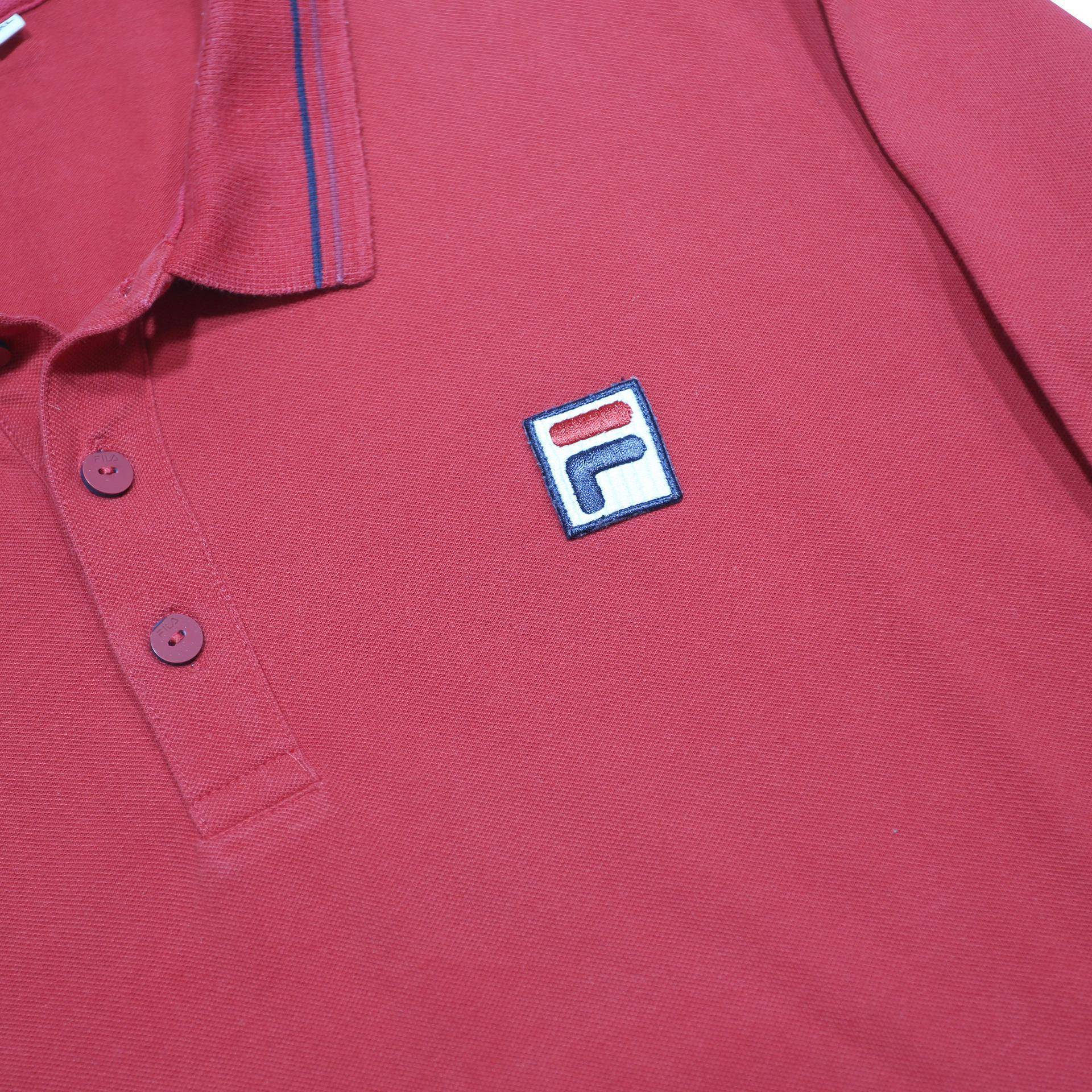 FILA Mens Red Long Sleeve Plain 2XL Cotton Blend Polo Shirt Classic Fit