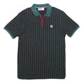 FILA Mens Black Green Stripe Short Sleeve Polo Shirt M Cotton Classic Sports