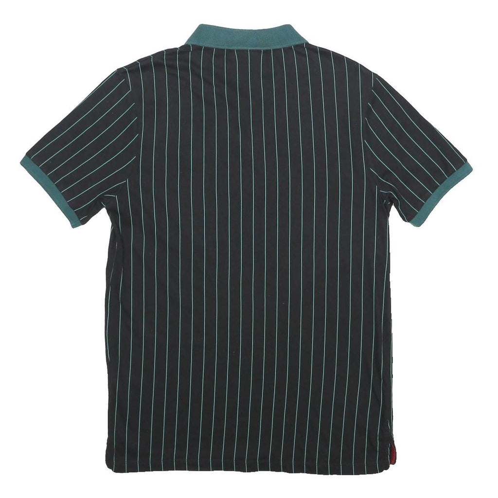 FILA Mens Black Green Stripe Short Sleeve Polo Shirt M Cotton Classic Sports