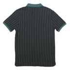 FILA Mens Black Green Stripe Short Sleeve Polo Shirt M Cotton Classic Sports