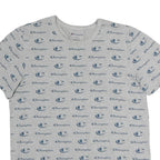 CHAMPION Mens Grey & Blue Logo Print T-Shirt M Short Sleeve Crew Neck Cotton