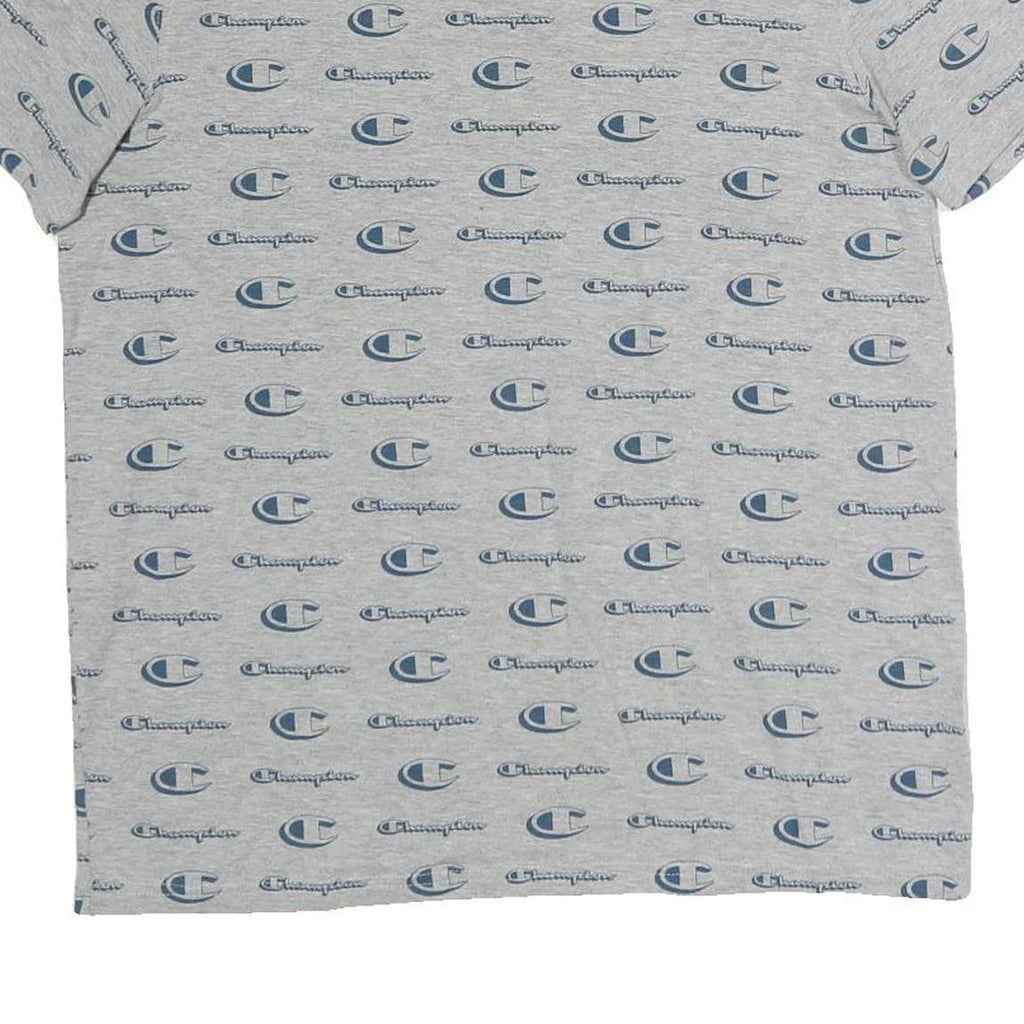 CHAMPION Mens Grey & Blue Logo Print T-Shirt M Short Sleeve Crew Neck Cotton
