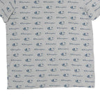 CHAMPION Mens Grey & Blue Logo Print T-Shirt M Short Sleeve Crew Neck Cotton