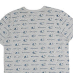 CHAMPION Mens Grey & Blue Logo Print T-Shirt M Short Sleeve Crew Neck Cotton
