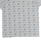 CHAMPION Mens Grey & Blue Logo Print T-Shirt M Short Sleeve Crew Neck Cotton