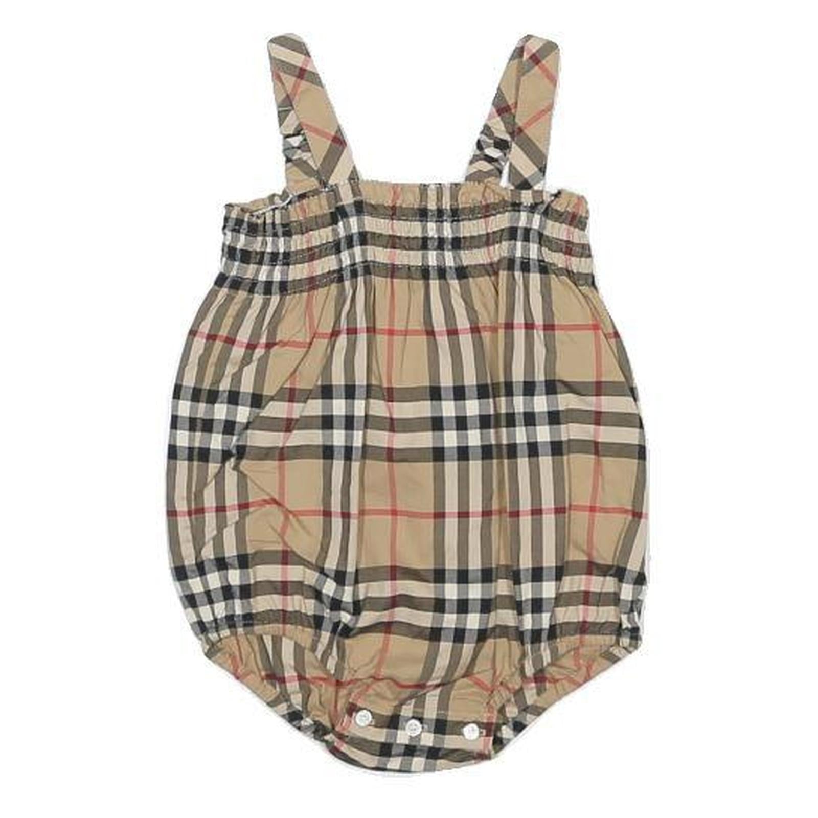 BURBERRY Boys Beige Classic Cotton Check Dungarees XXS W20 L1 Baby Romper