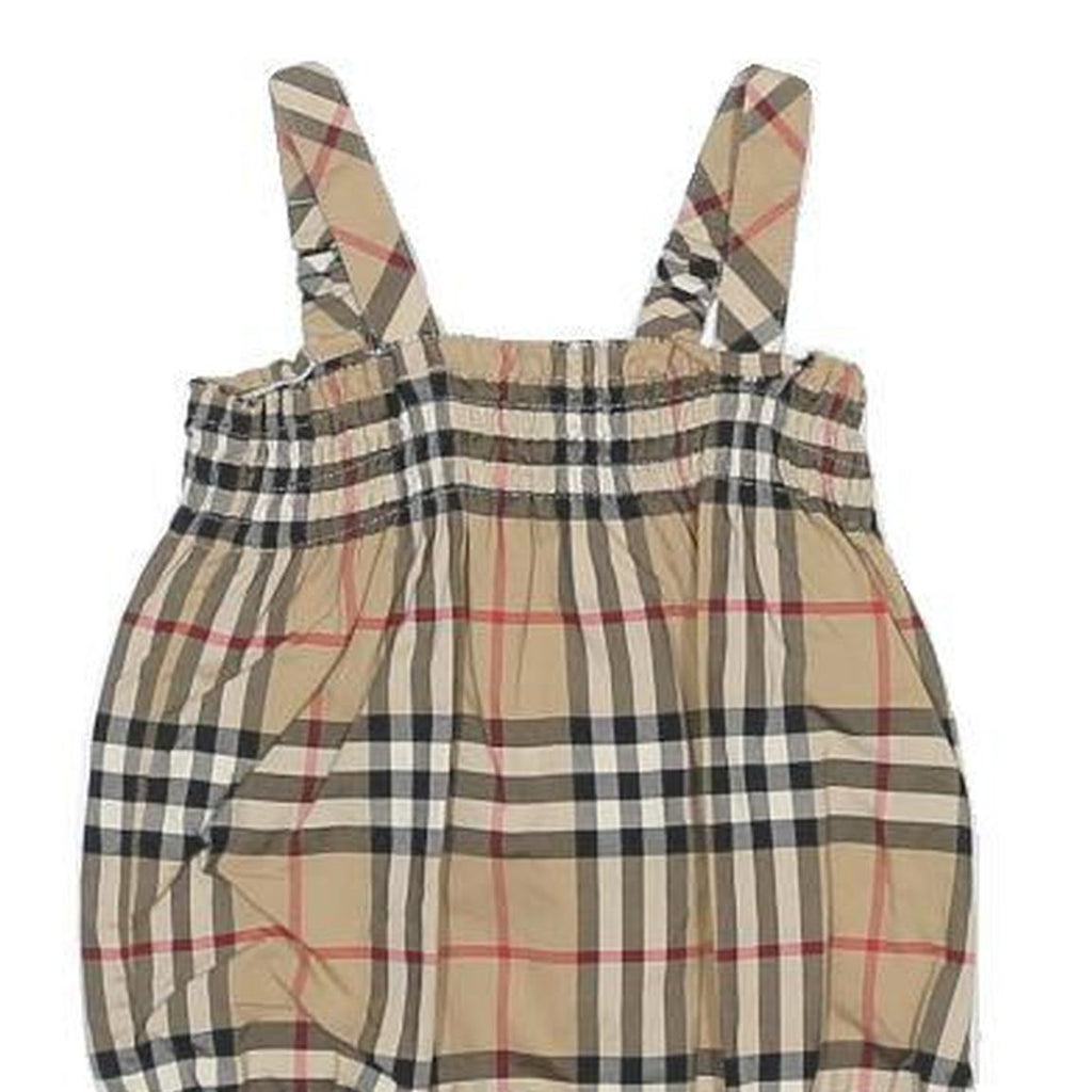 BURBERRY Boys Beige Classic Cotton Check Dungarees XXS W20 L1 Baby Romper