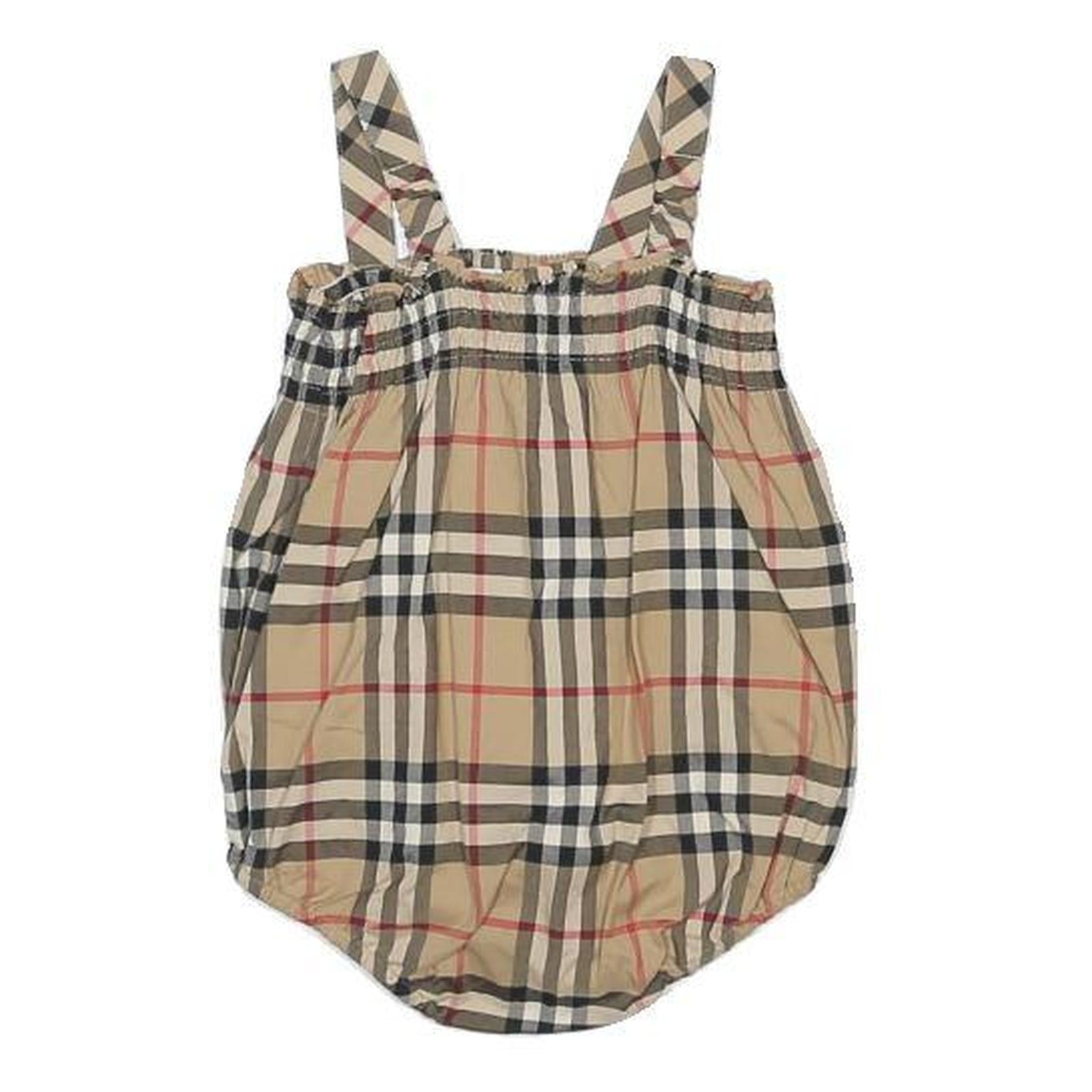 BURBERRY Boys Beige Classic Cotton Check Dungarees XXS W20 L1 Baby Romper