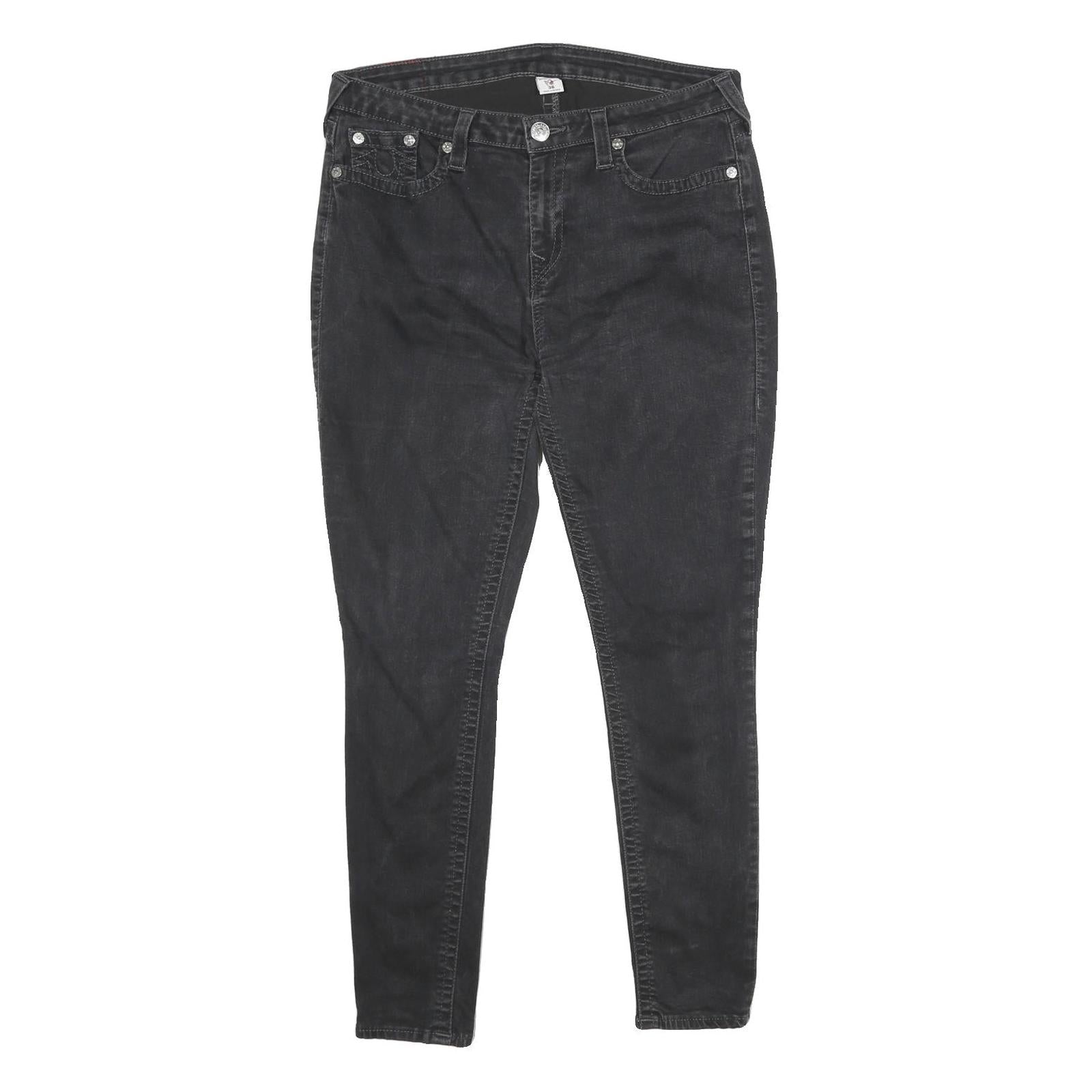 TRUE RELIGION Womens Black Slim Skinny Denim Jeans W36 L30 Studded Pocket Detail