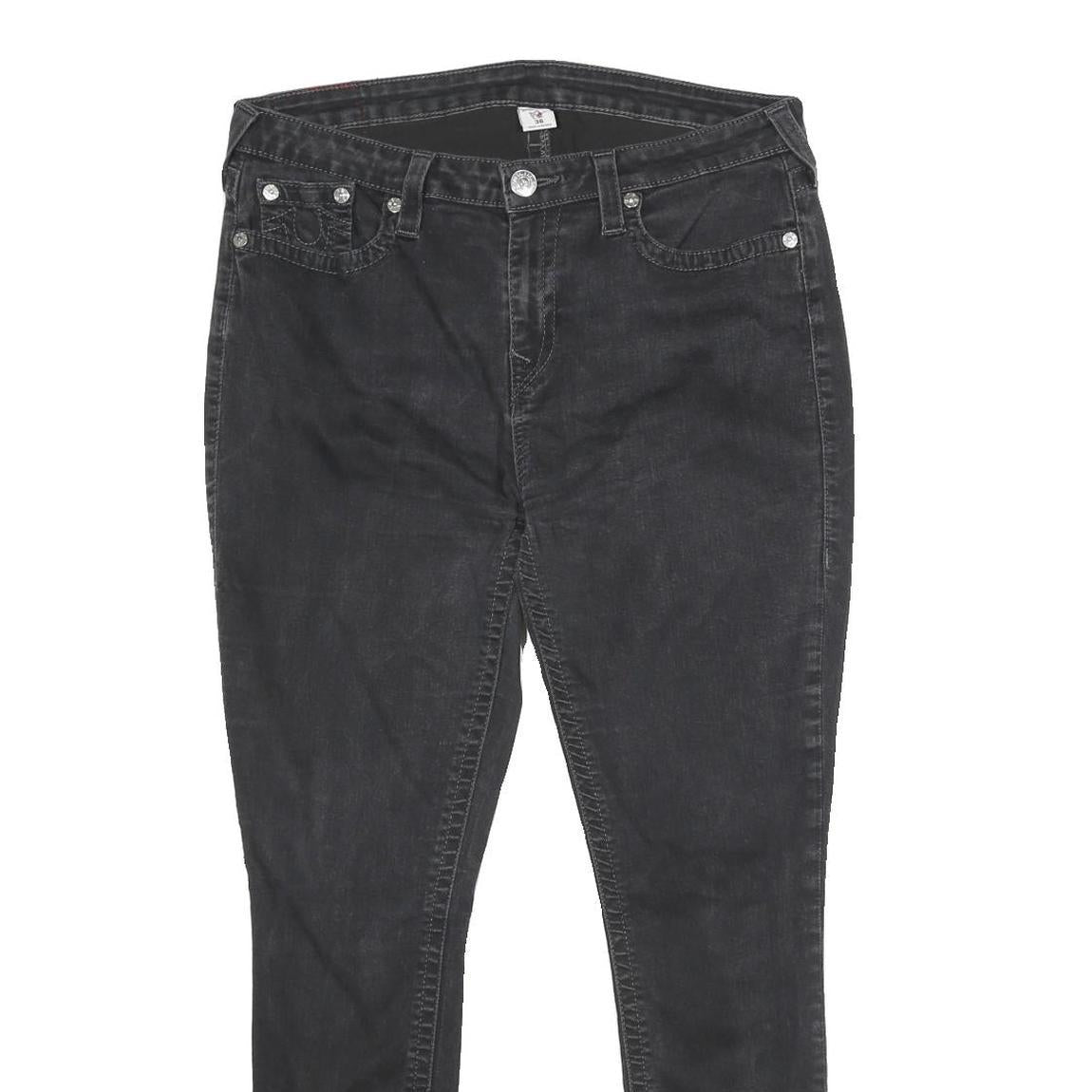 TRUE RELIGION Womens Black Slim Skinny Denim Jeans W36 L30 Studded Pocket Detail
