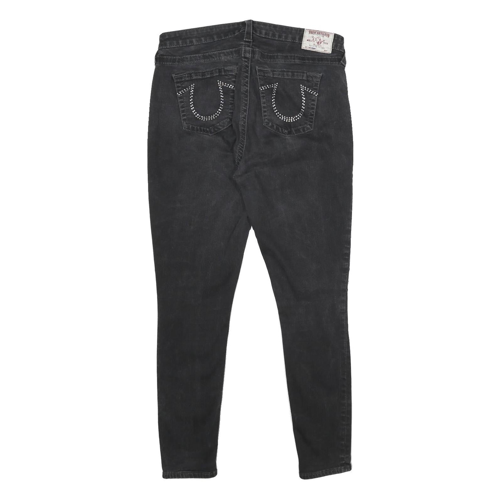 TRUE RELIGION Womens Black Slim Skinny Denim Jeans W36 L30 Studded Pocket Detail