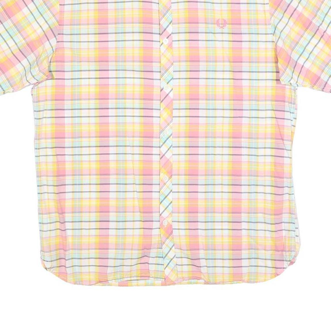 FRED PERRY Mens Pink & Yellow Check Shirt M Button Down Cotton Blend Casual