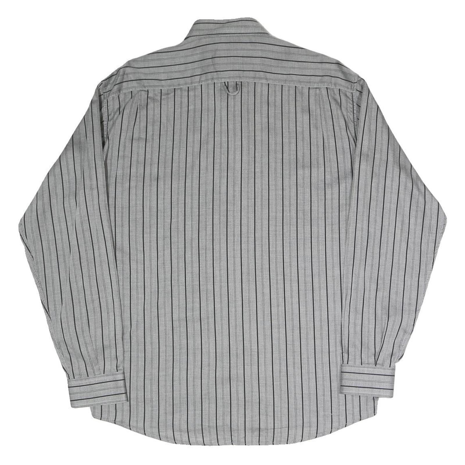 RODRIGO Mens Grey & Black Striped Shirt M Cotton Blend Classic Fit Button-Up
