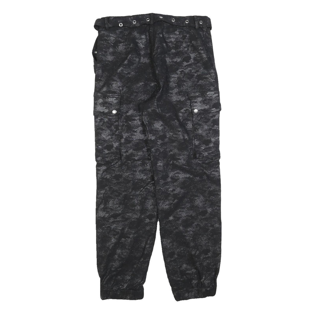 AKIRA Womens Black Cotton Blend Regular Cargo Trousers W30 L27 Belted Cuffed